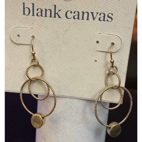 Vintage Black Canvas Longer Dangle Several Intertwined Circles Pierced Earrings - Picture 1 of 3